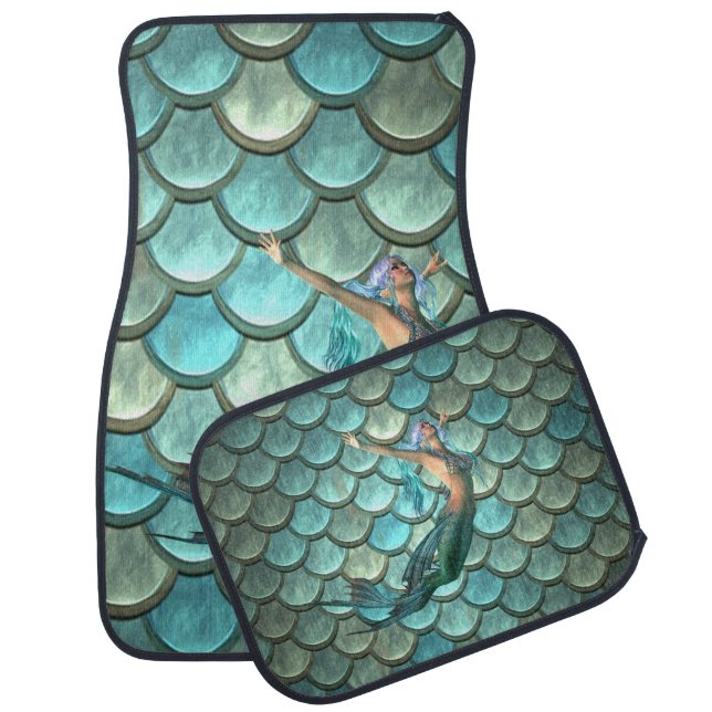 Mermaid On Mermaid Tail Scales Car Floor Mat (Set)