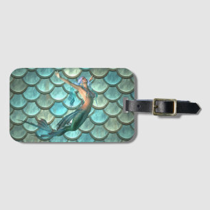 Mermaid On Mermaid Tail Scales Luggage Tag