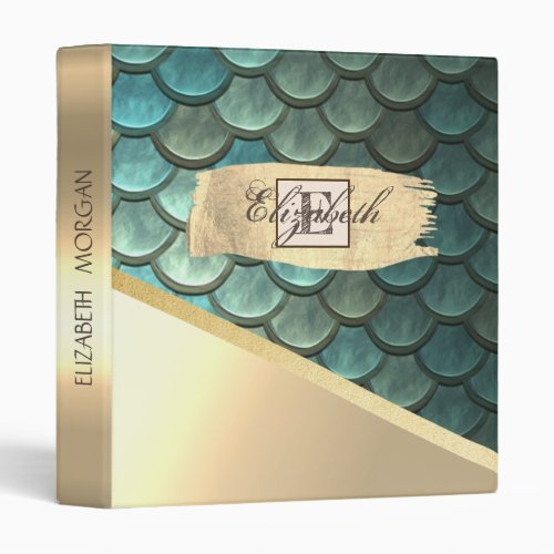 Mermaid On Mermaid Tail Scales Monogram 3 Ring Binder