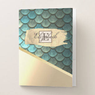 Mermaid On Mermaid Tail Scales, Monogram Pocket Folder