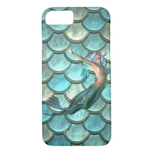 Mermaid On Mermaid Tail  Scales_ Personalized iPhone 87 Case