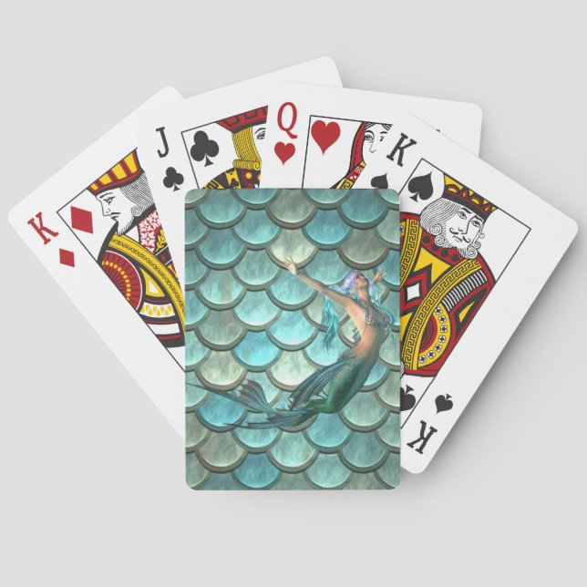 Mermaid On Mermaid Tail Scales Poker Cards (Back)