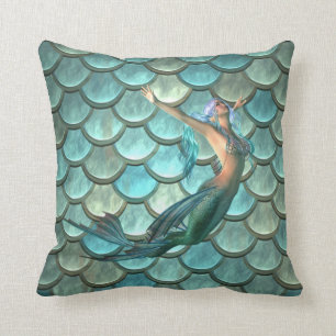 Mermaid On Mermaid Tail Scales Throw Pillow