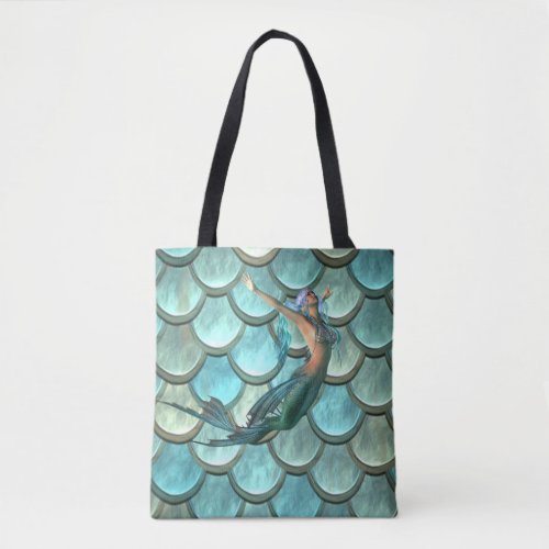 Mermaid On Mermaid Tail Scales Tote Bag