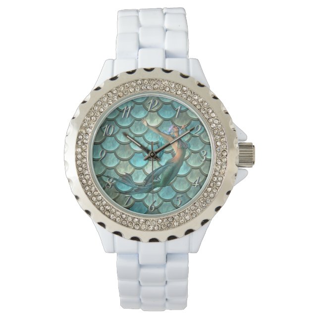Mermaid On Mermaid Tail Scales Watch (Front)