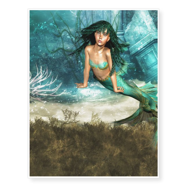 Mermaid on Ocean Floor Temporary Tattoos (Front)