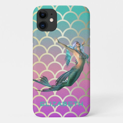Mermaid On Ombre Mermaid Tail  Scales iPhone 11 Case