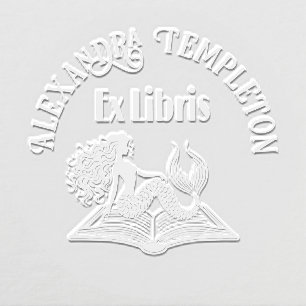 Mermaid on Open Book with Ex Libris Name Embosser
