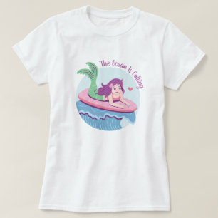 Mermaid On Pink Surfboard The Ocean Is Coming T-Shirt