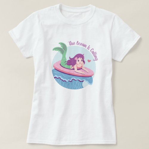 Mermaid On Pink Surfboard The Ocean Is Coming T_Shirt