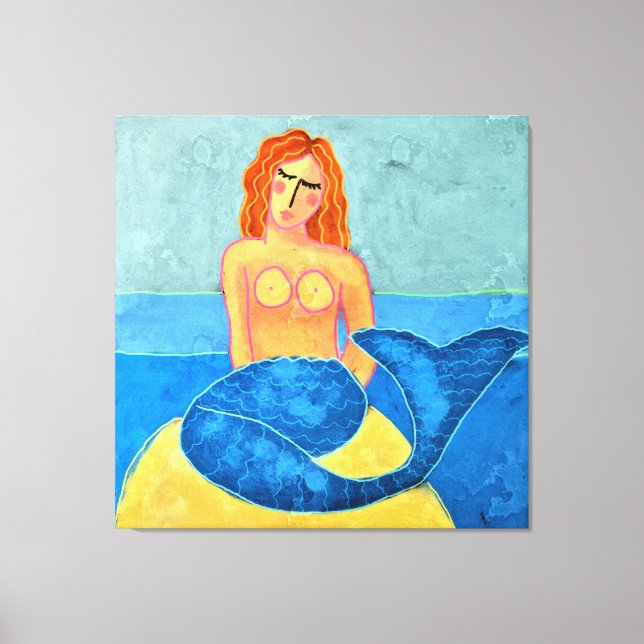 Mermaid on Rock Abstract Digital Painting Canvas Print (Front)