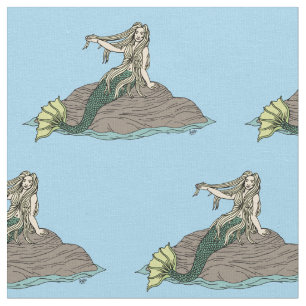 Mermaid on Rocks Fabric