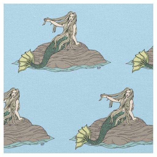 Mermaid on Rocks Fabric