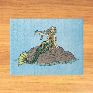 Mermaid on Rocks Jigsaw Puzzle