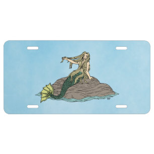 Mermaid on Rocks License Plate