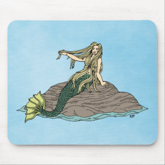 Mermaid on Rocks Mouse Pad