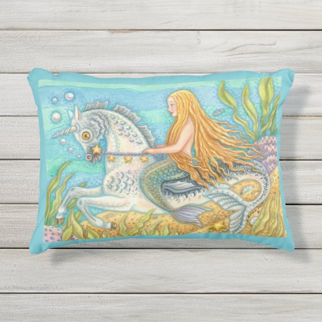 Mermaid On Seahorse Merhorse UNICORN ACCENT PILLOW (Front)