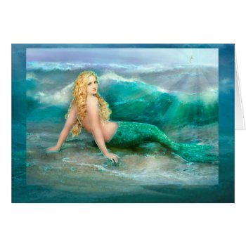 Mermaid On Shore With Aqua Waves by Eloquents at Zazzle