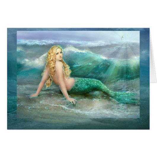 Mermaid on Shore with Aqua Waves (Front Horizontal)