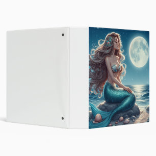 Mermaid on the beach at night 3 ring binder