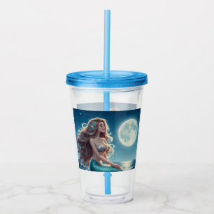 Mermaid on the beach at night acrylic tumbler