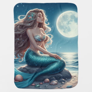 Mermaid on the beach at night baby blanket