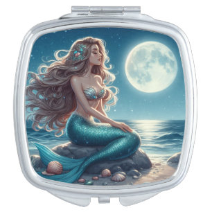 Mermaid on the beach at night compact mirror