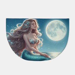 Mermaid on the beach at night doormat