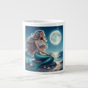 Mermaid on the beach at night giant coffee mug
