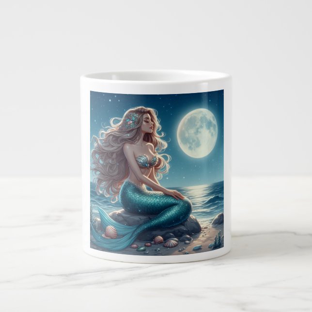 Mermaid on the beach at night giant coffee mug (Front)