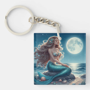 Mermaid on the beach at night keychain