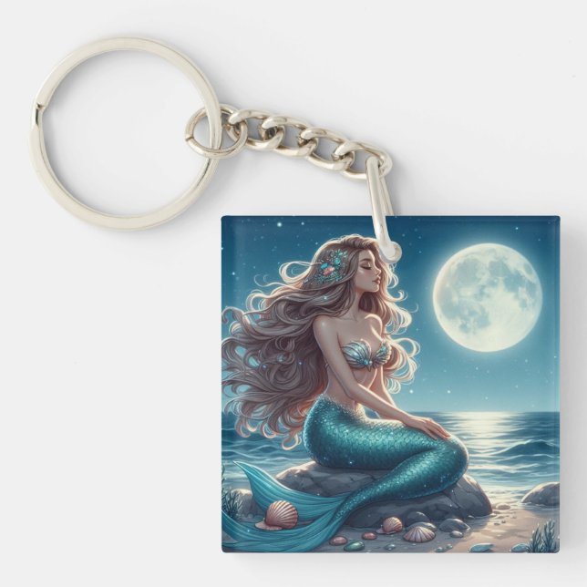 Mermaid on the beach at night keychain (Front)