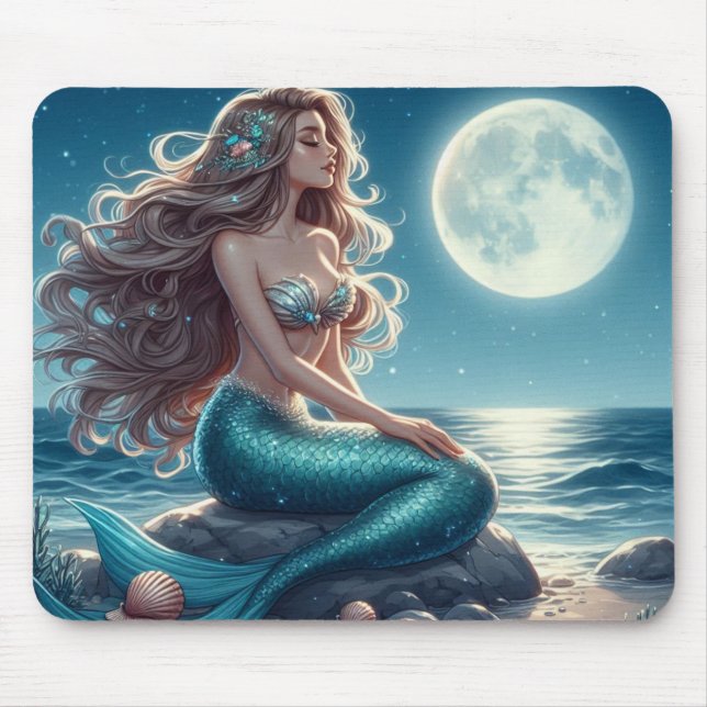 Mermaid on the beach at night mouse pad (Front)
