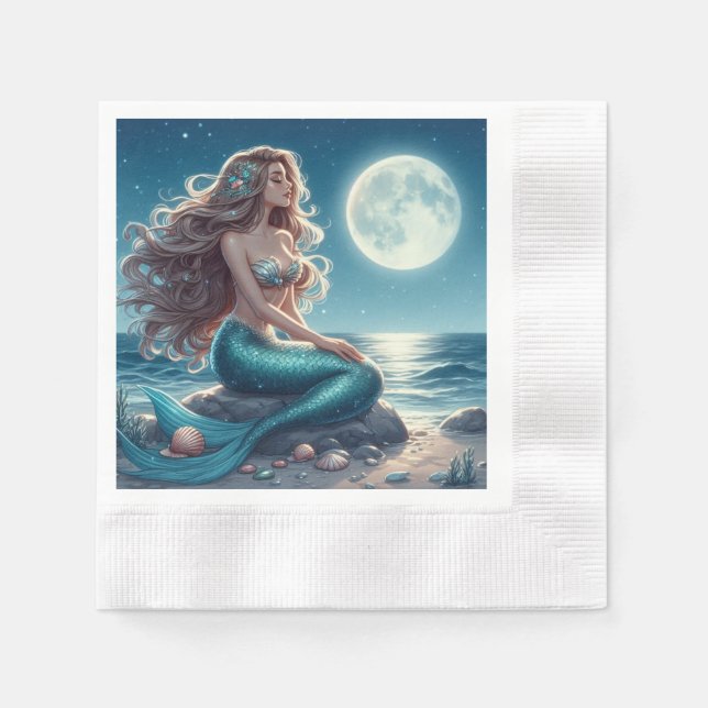 Mermaid on the beach at night napkins (Front)