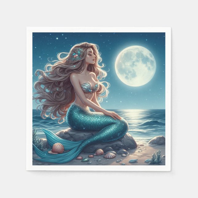 Mermaid on the beach at night napkins (Front)