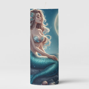 Mermaid on the beach at night pillar candle