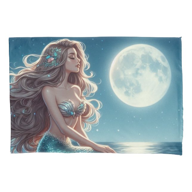 Mermaid on the beach at night pillow case (Front)
