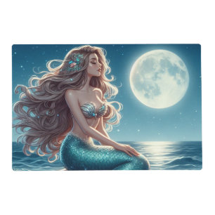 Mermaid on the beach at night placemat
