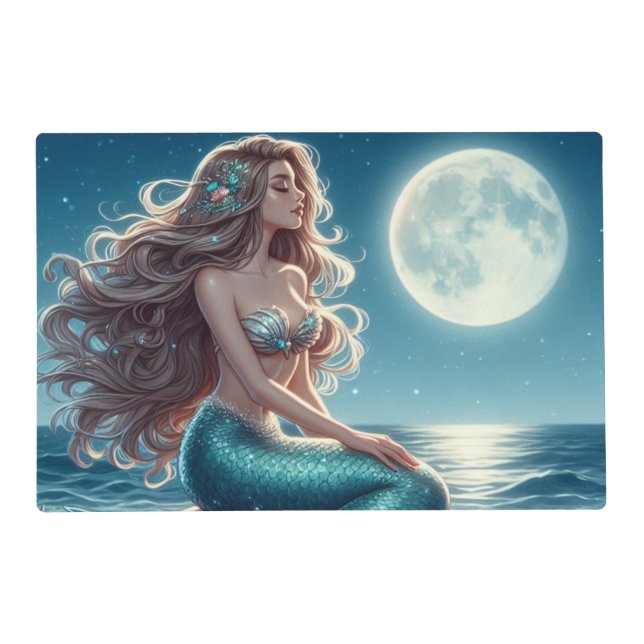 Mermaid on the beach at night placemat (Front)