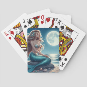 Mermaid on the beach at night poker cards