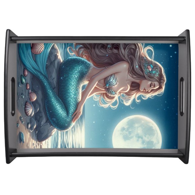 Mermaid on the beach at night serving tray (Front)