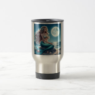 Mermaid on the beach at night travel mug