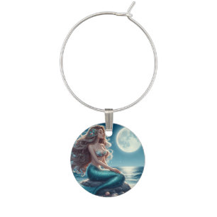 Mermaid on the beach at night wine charm