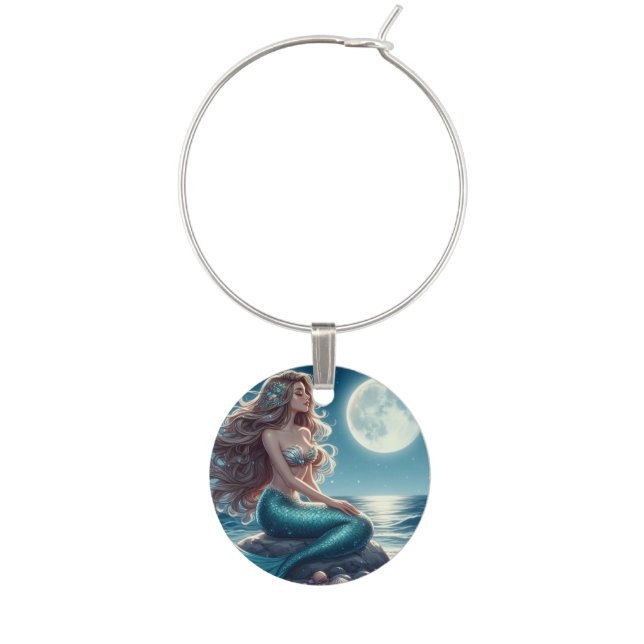 Mermaid on the beach at night wine charm (Front)