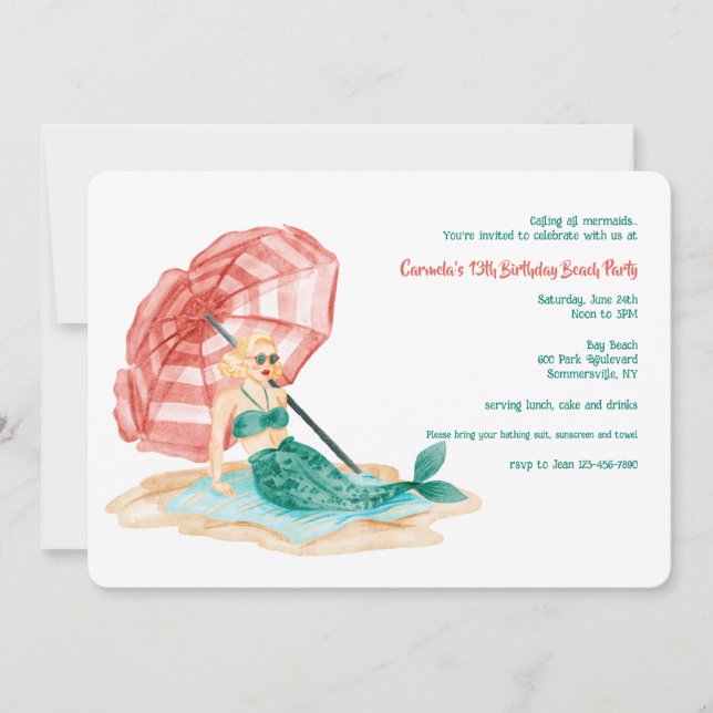 Mermaid on the Beach Invitation (Front)