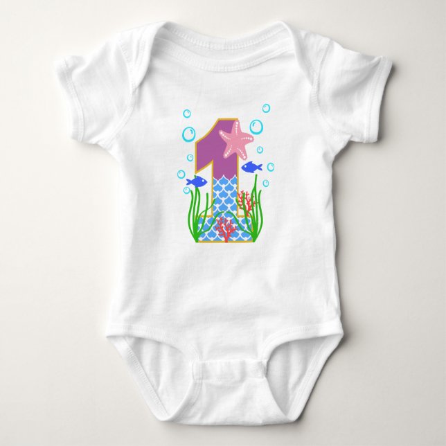 Mermaid One Colorful First Birthday Baby Bodysuit (Front)