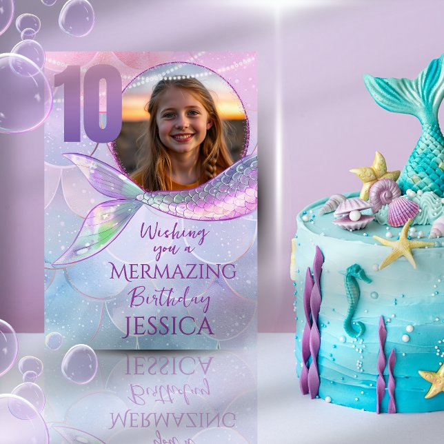 Mermaid One Photo 10th Birthday Card (Creator Uploaded)