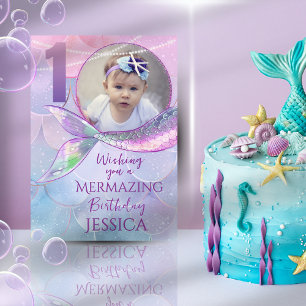 Mermaid One Photo 1st Birthday Card