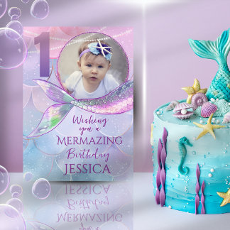 Mermaid One Photo 1st Birthday Card
