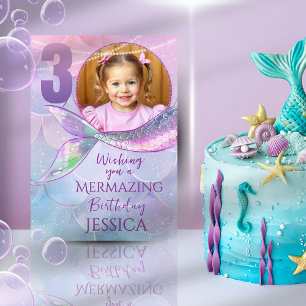 Mermaid One Photo 3rd Birthday Card